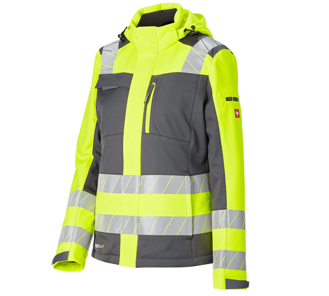 Vista principale, Giacche invernali, Giacca seg. inv. Softshell e.s.motion 24/7, donna, antracite /giallo fluo