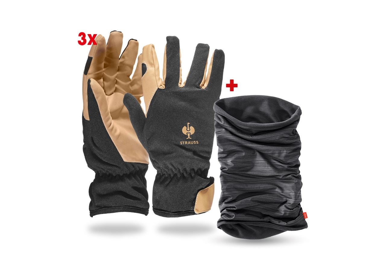 Set | Accessori: 3 paia di guanti di montaggio invernali + sciarpa + nero/marrone