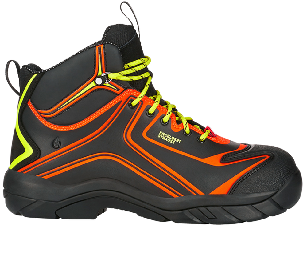 Safety Trainers: e.s. S3 scarpe antinfortunistiche Kajam + nero/arancio fluo/giallo fluo