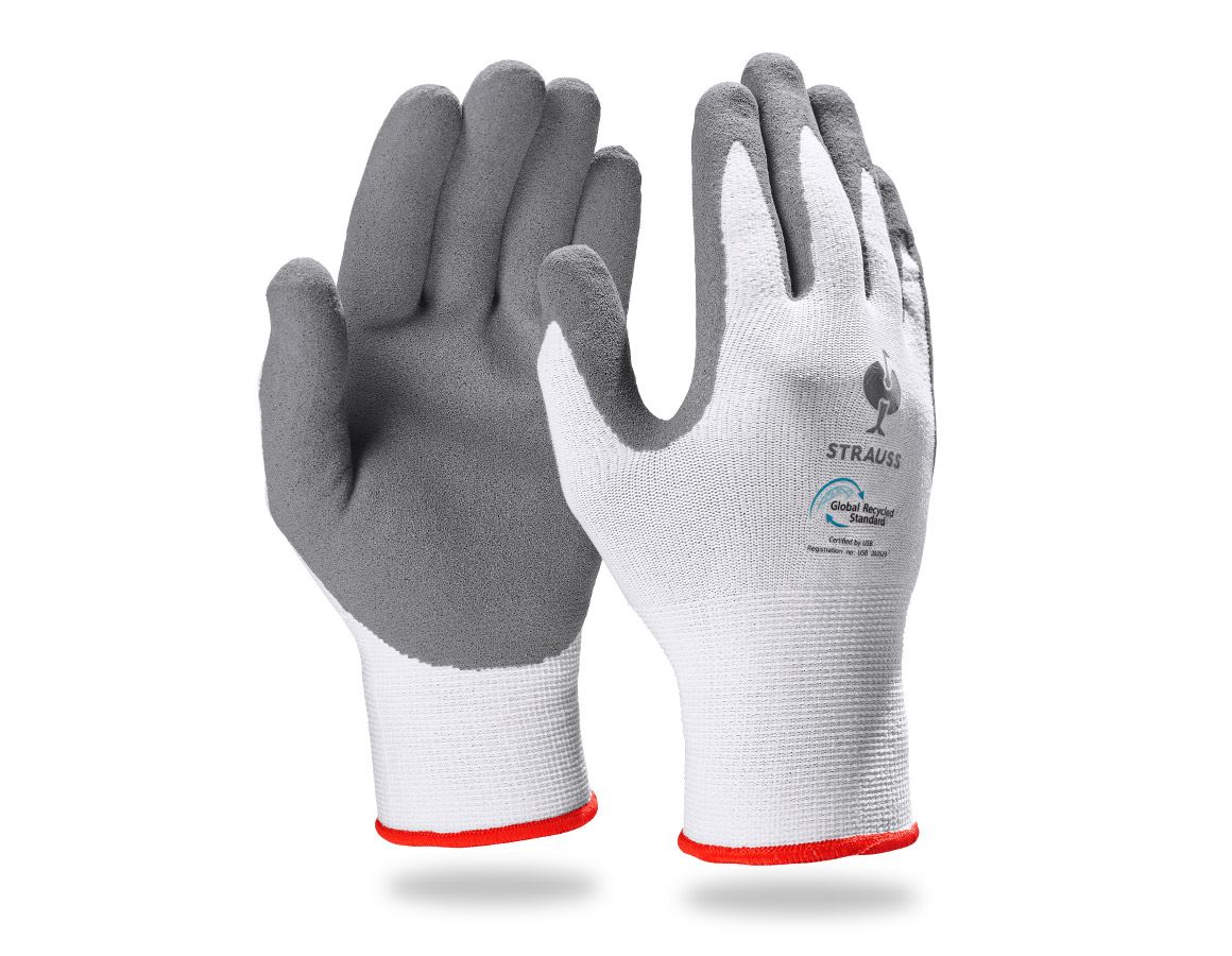 Sicurezza sul lavoro: e.s. guanti in espanso di nitrile recycled, 3 paia + antracite /bianco