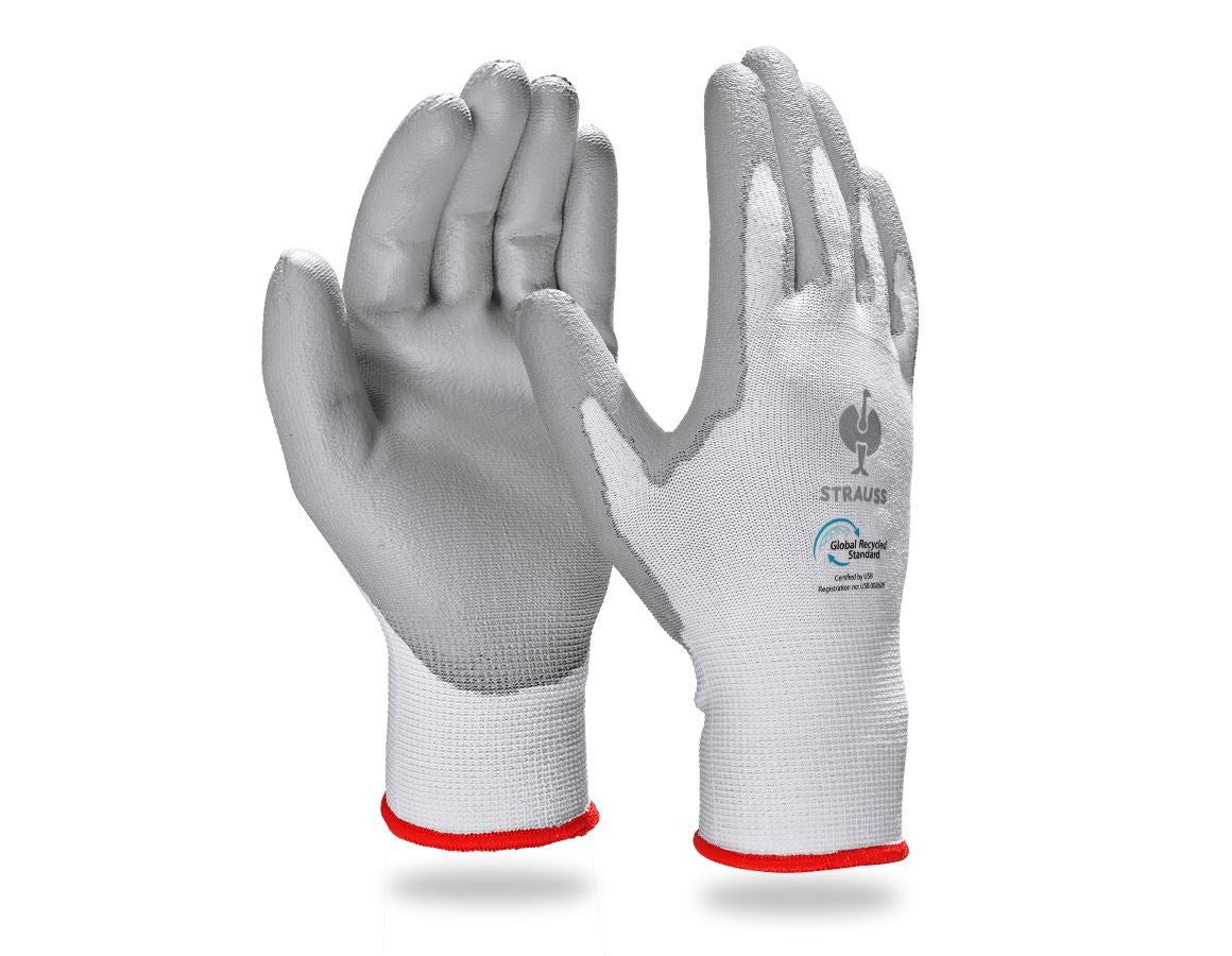 Rivestito: e.s. guanti riciclati in PU, 3 paia + grigio/bianco
