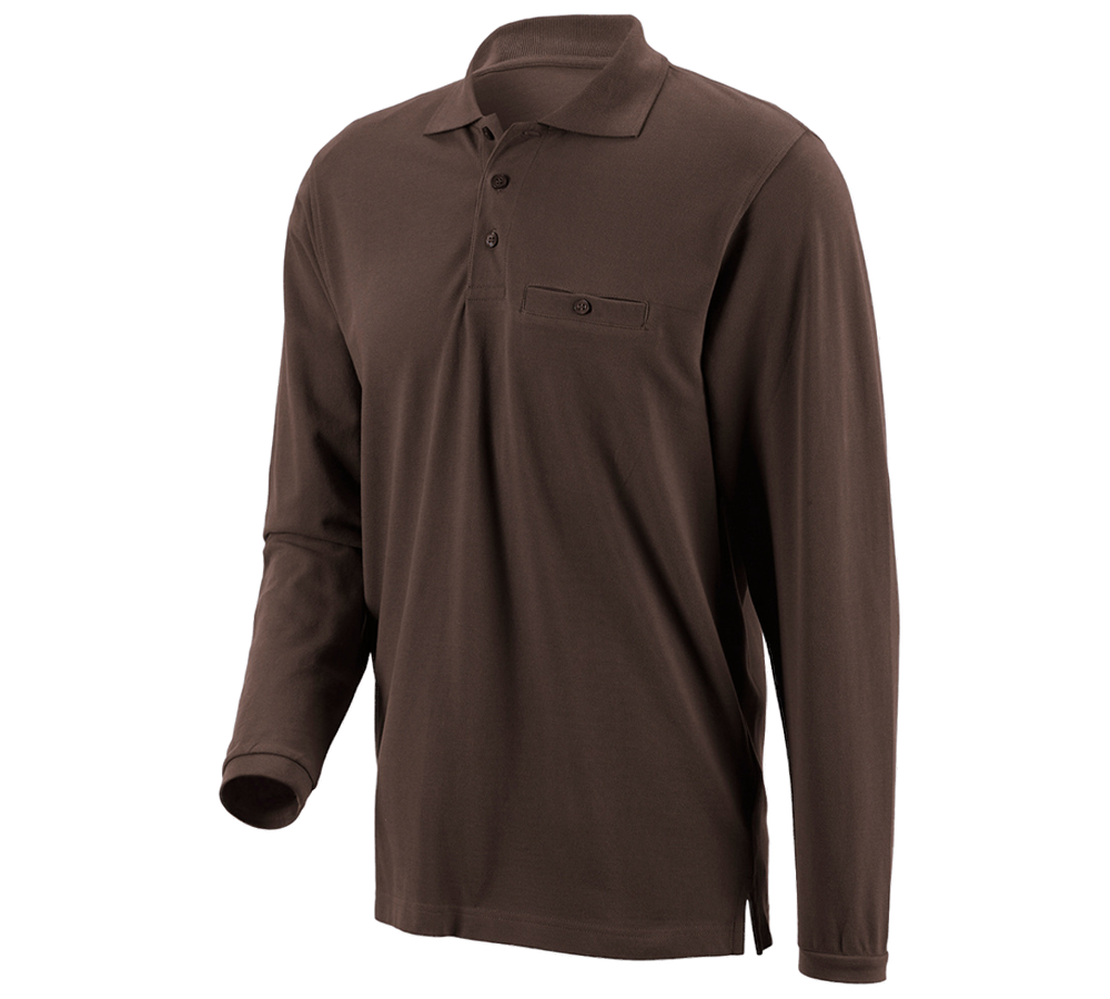Maglie | Pullover | Camicie: e.s. longsleeve polo cotton Pocket + castagna