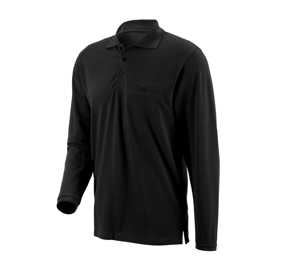 Maglie | Pullover | Camicie: e.s. longsleeve polo cotton Pocket + nero