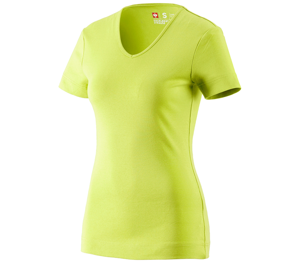 Maglie | Pullover | Bluse: e.s. t-shirt cotton V-Neck, donna + verde maggio