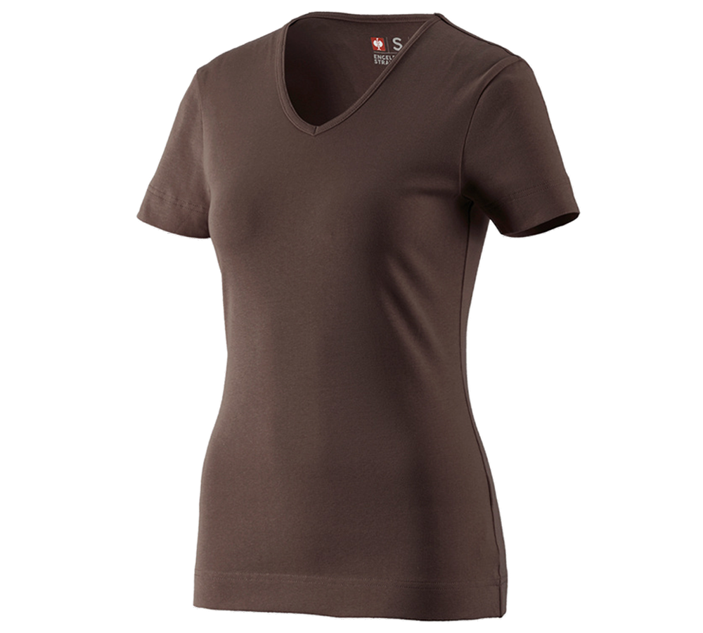 Maglie | Pullover | Bluse: e.s. t-shirt cotton V-Neck, donna + castagna