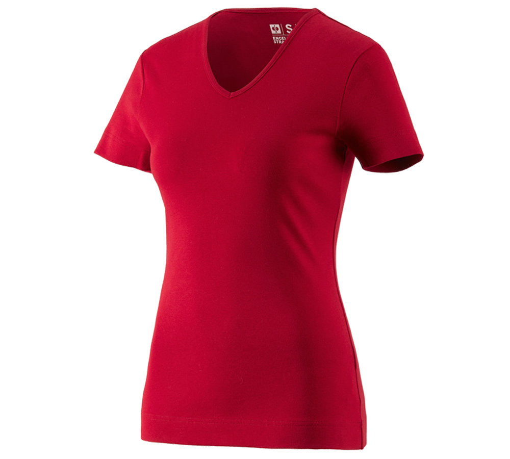 Maglie | Pullover | Bluse: e.s. t-shirt cotton V-Neck, donna + rosso fuoco