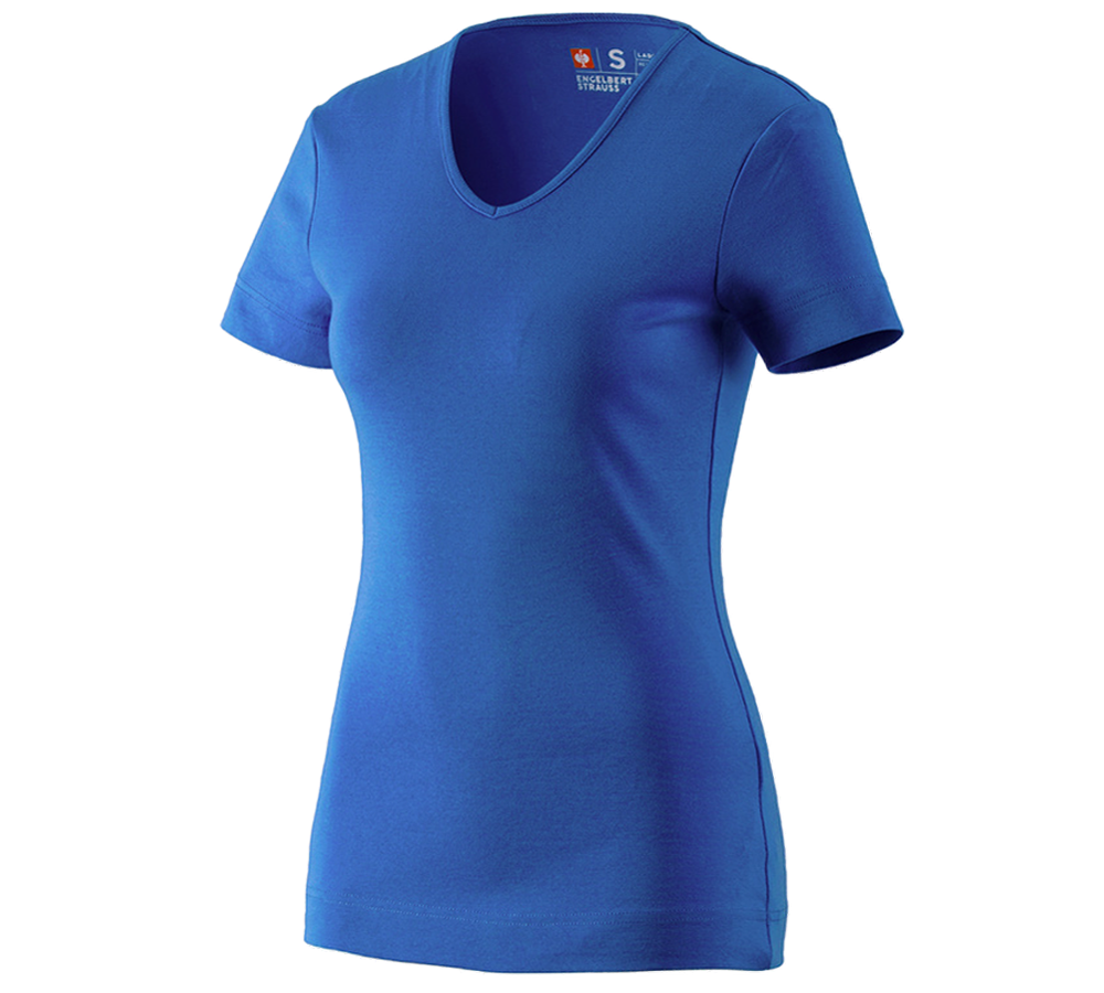 Temi: e.s. t-shirt cotton V-Neck, donna + blu genziana