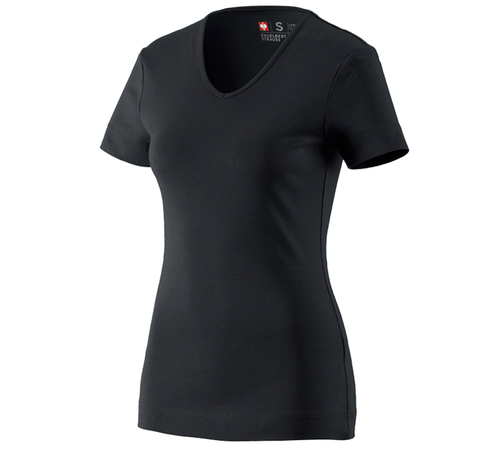 Temi: e.s. t-shirt cotton V-Neck, donna + nero