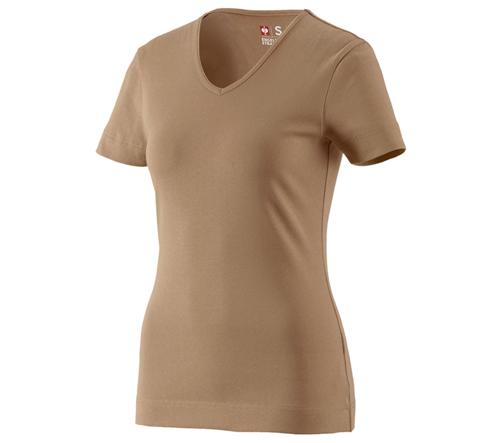 Maglie | Pullover | Bluse: e.s. t-shirt cotton V-Neck, donna + kaki