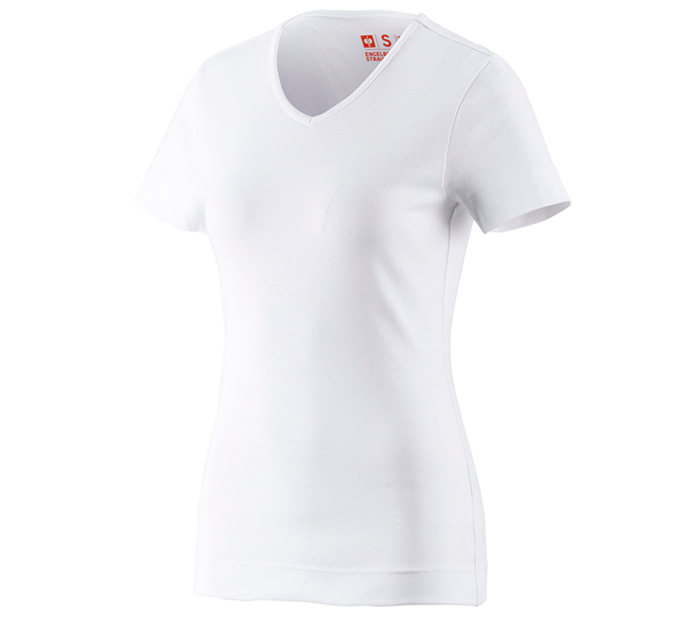 Maglie | Pullover | Bluse: e.s. t-shirt cotton V-Neck, donna + bianco