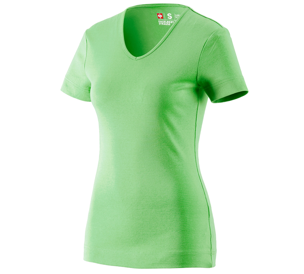 Maglie | Pullover | Bluse: e.s. t-shirt cotton V-Neck, donna + verde mela