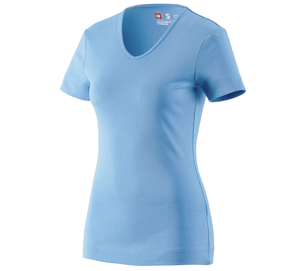 Maglie | Pullover | Bluse: e.s. t-shirt cotton V-Neck, donna + blu azzurro 