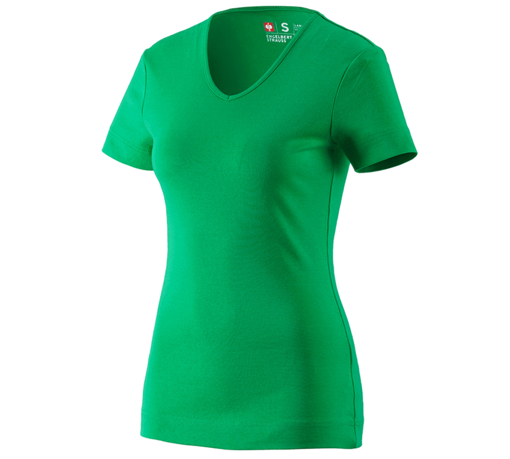 Temi: e.s. t-shirt cotton V-Neck, donna + verde erba