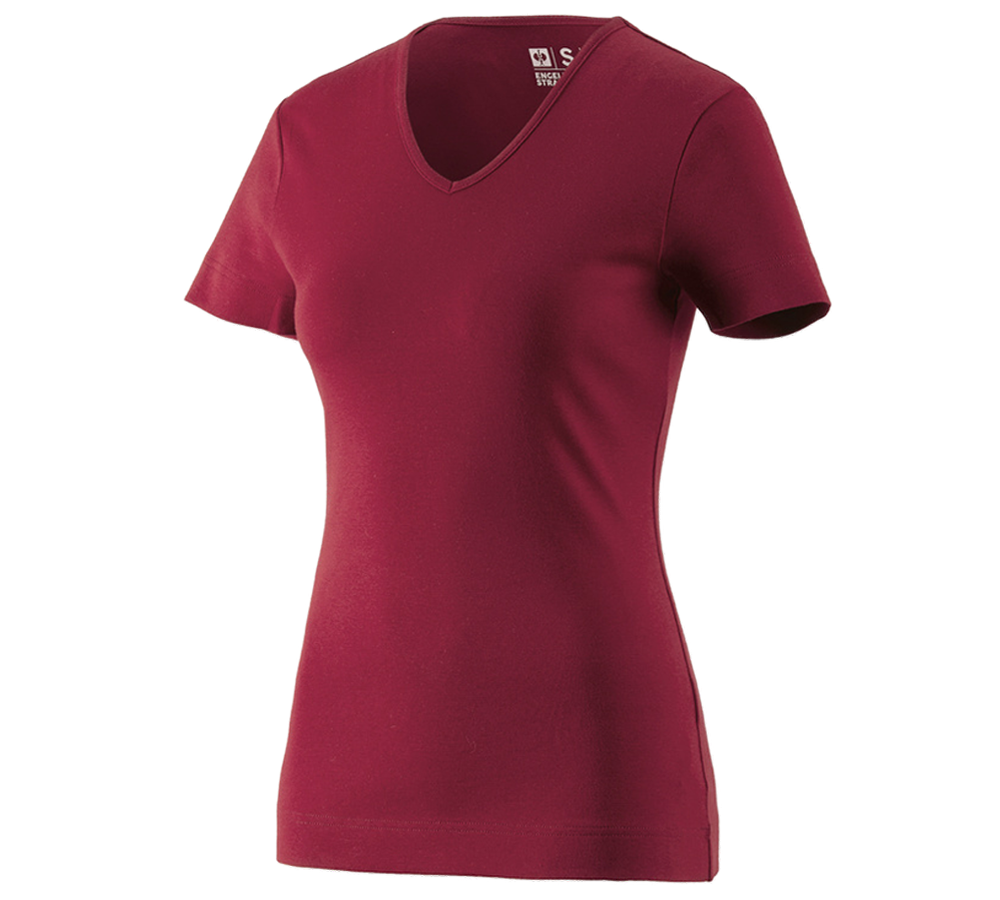 Maglie | Pullover | Bluse: e.s. t-shirt cotton V-Neck, donna + bordeaux