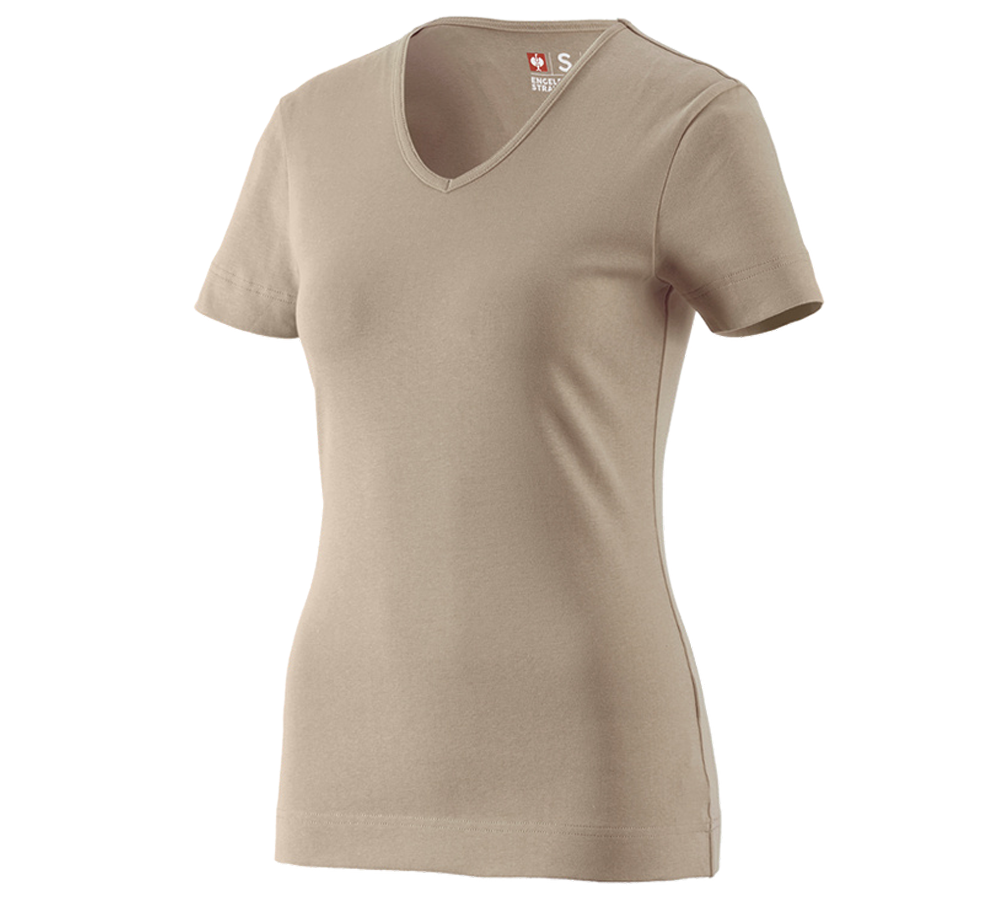 Maglie | Pullover | Bluse: e.s. t-shirt cotton V-Neck, donna + argilla