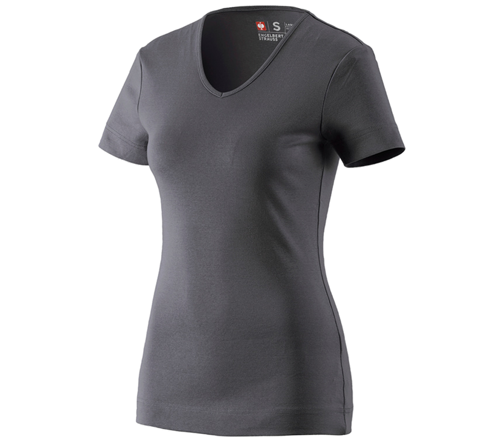 Maglie | Pullover | Bluse: e.s. t-shirt cotton V-Neck, donna + antracite 