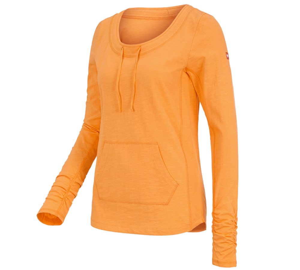 Maglie | Pullover | Bluse: e.s. longsleeve cotton slub, donna + arancio chiaro
