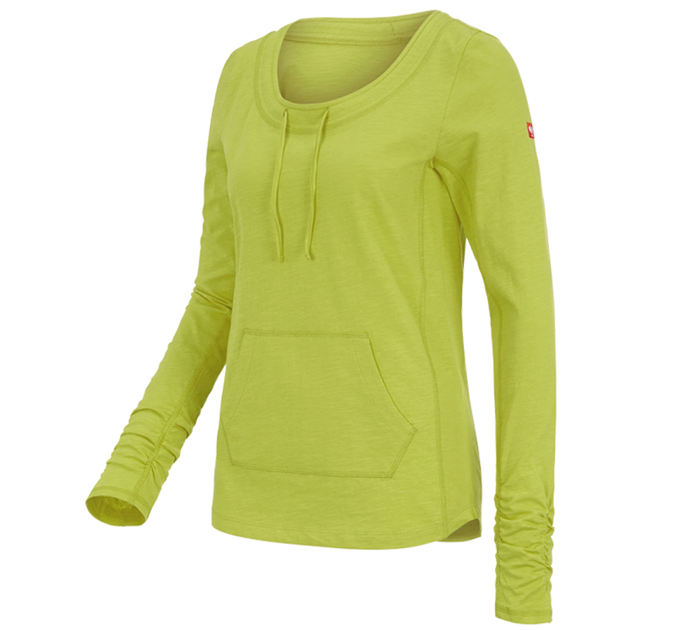 Maglie | Pullover | Bluse: e.s. longsleeve cotton slub, donna + verde maggio
