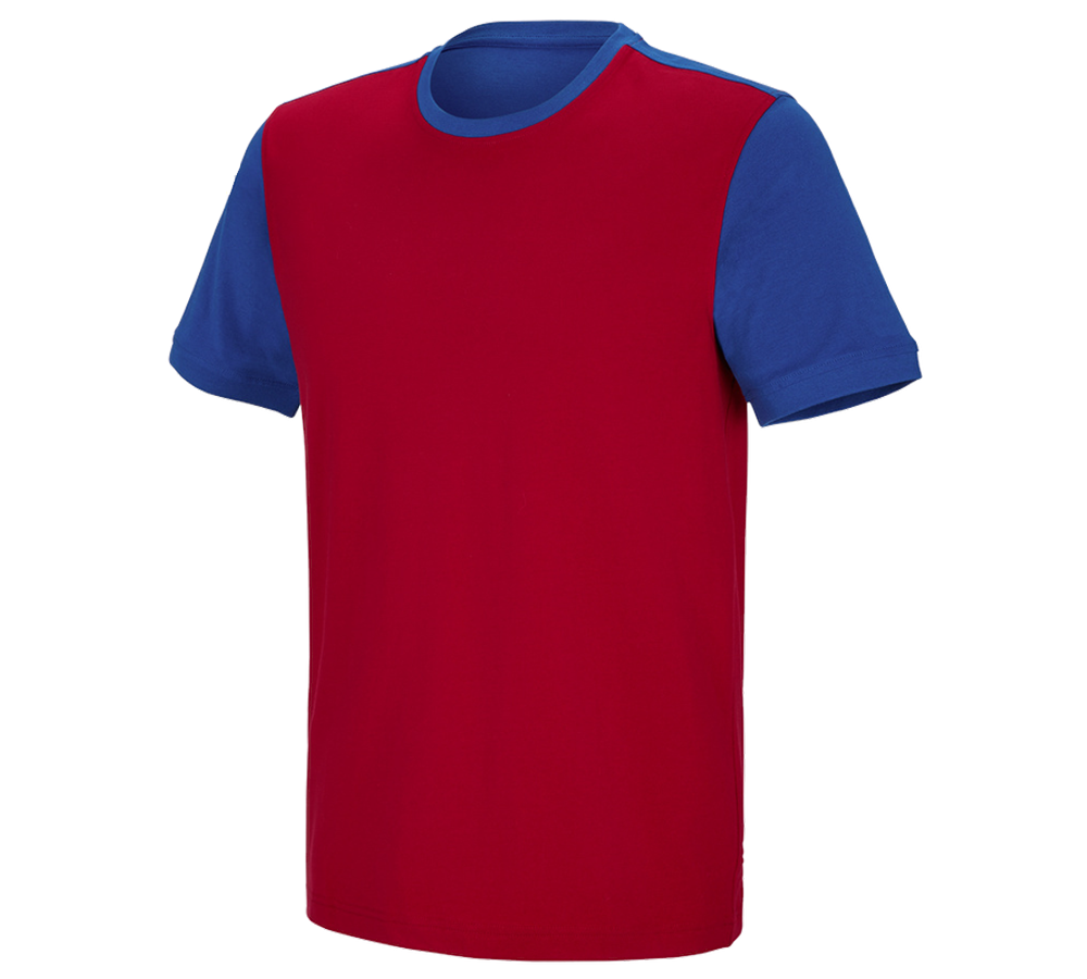 Installateur / Klempner: e.s. T-Shirt cotton stretch bicolor + feuerrot/kornblau