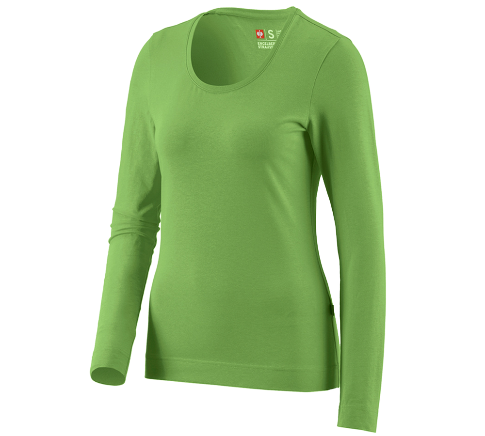 Maglie | Pullover | Bluse: e.s. longsleeve cotton stretch, donna + verde mare