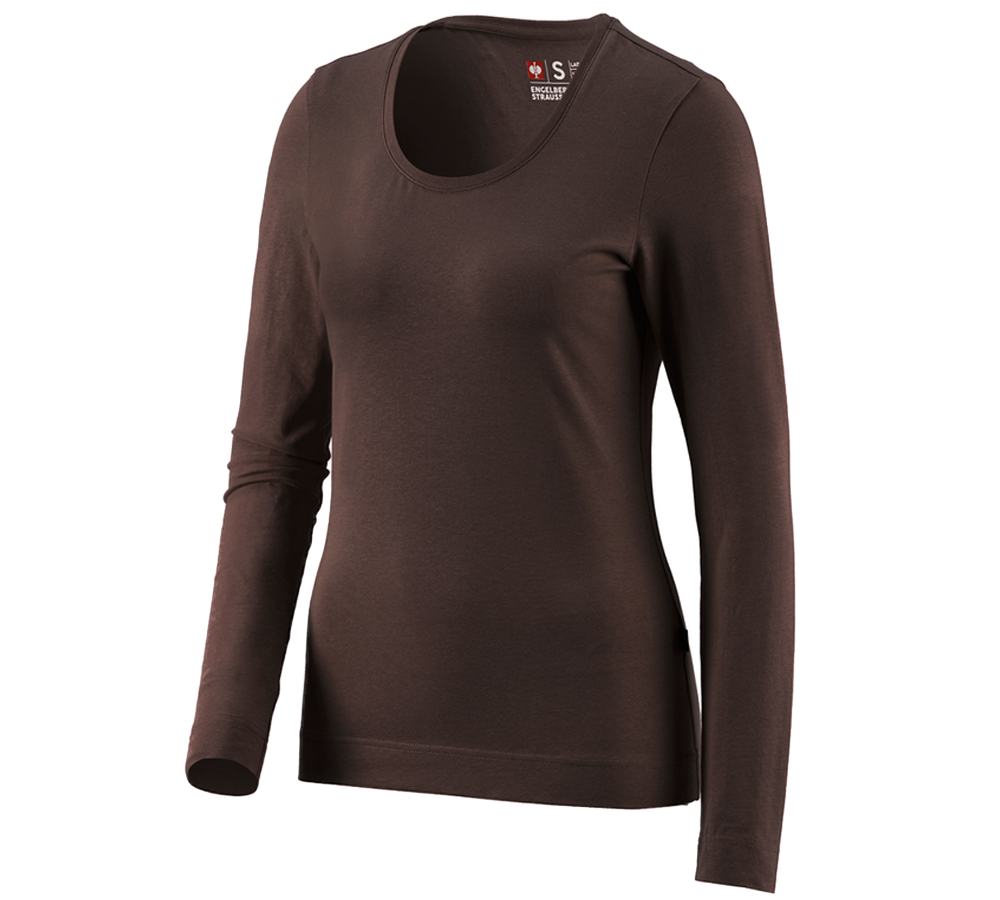 Maglie | Pullover | Bluse: e.s. longsleeve cotton stretch, donna + castagna