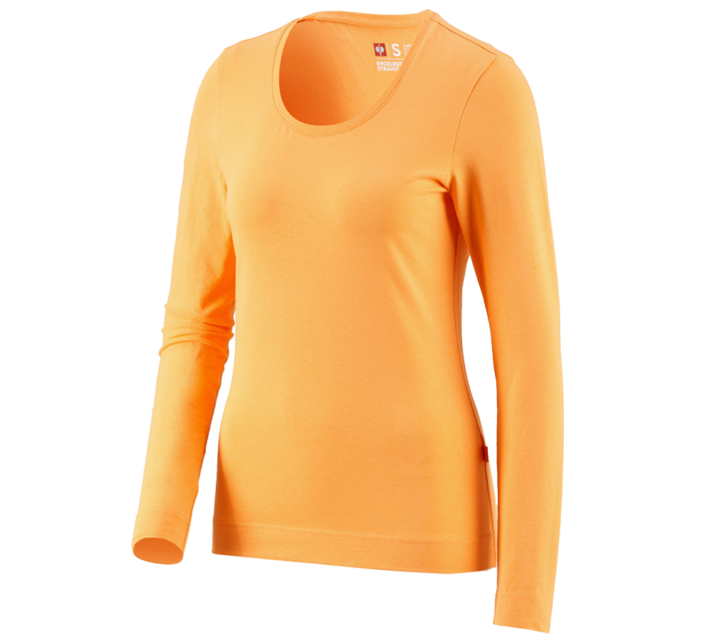 Maglie | Pullover | Bluse: e.s. longsleeve cotton stretch, donna + arancio chiaro