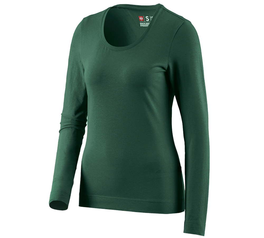 Maglie | Pullover | Bluse: e.s. longsleeve cotton stretch, donna + verde