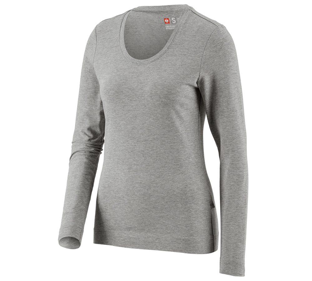 Maglie | Pullover | Bluse: e.s. longsleeve cotton stretch, donna + grigio sfumato