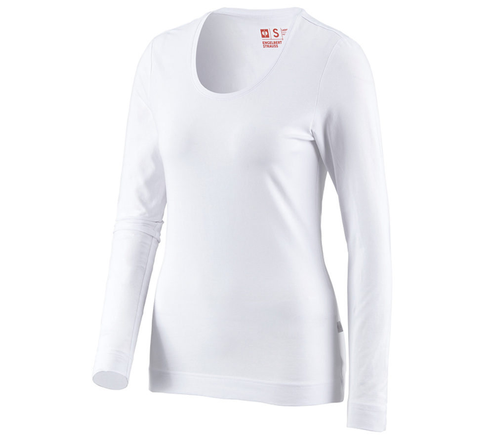 Maglie | Pullover | Bluse: e.s. longsleeve cotton stretch, donna + bianco