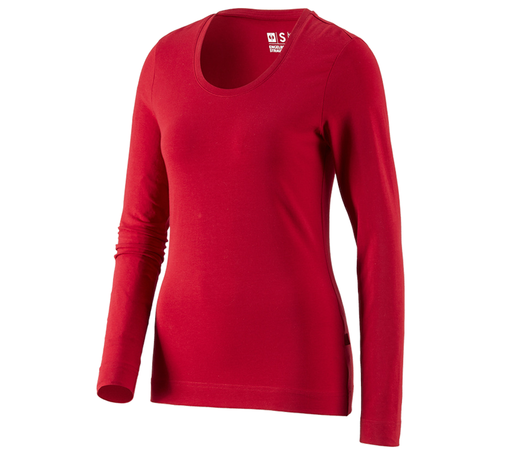 Maglie | Pullover | Bluse: e.s. longsleeve cotton stretch, donna + rosso fuoco