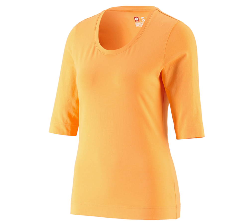 Maglie | Pullover | Bluse: e.s. maglia con manica a 3/4 cotton stretch, donna + arancio chiaro