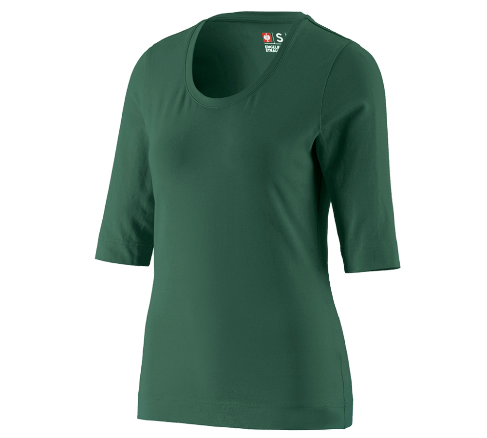 Maglie | Pullover | Bluse: e.s. maglia con manica a 3/4 cotton stretch, donna + verde