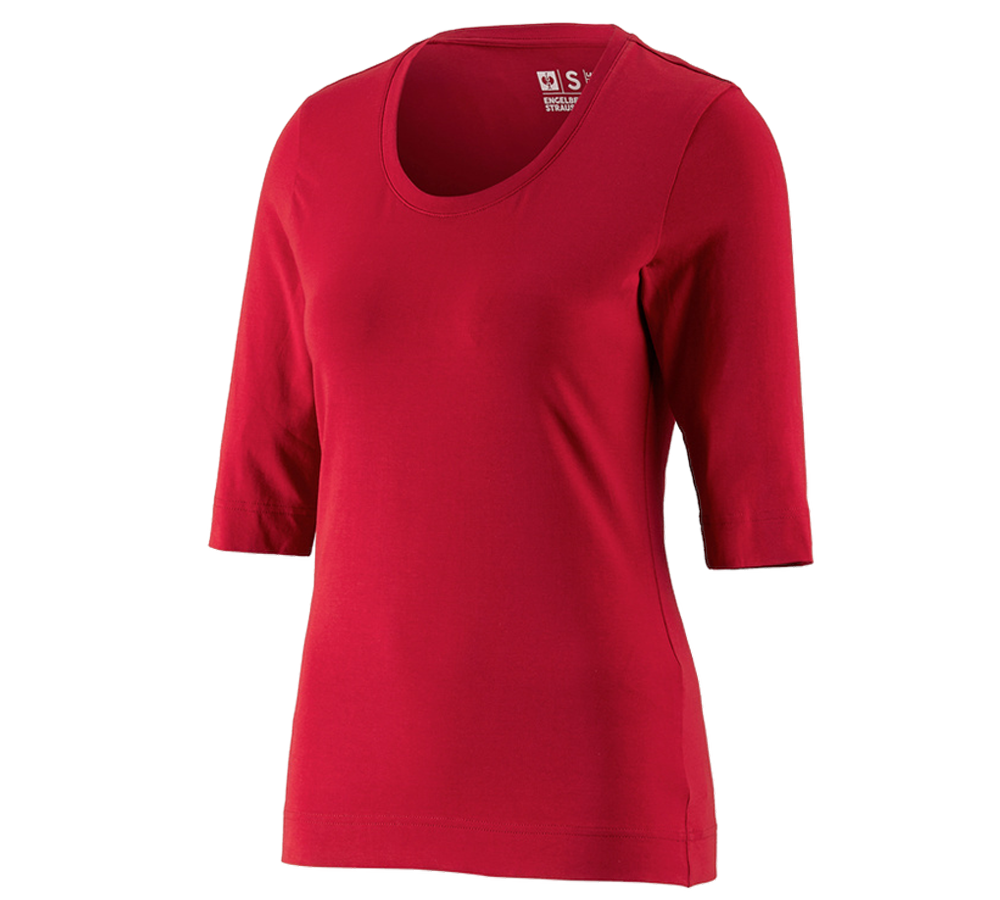 Maglie | Pullover | Bluse: e.s. maglia con manica a 3/4 cotton stretch, donna + rosso fuoco
