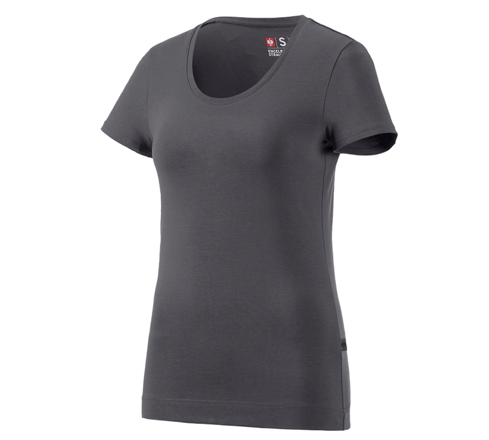 Maglie | Pullover | Bluse: e.s. t-shirt cotton stretch, donna + antracite 
