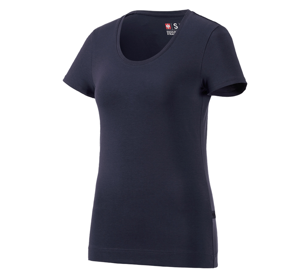 Maglie | Pullover | Bluse: e.s. t-shirt cotton stretch, donna + blu scuro
