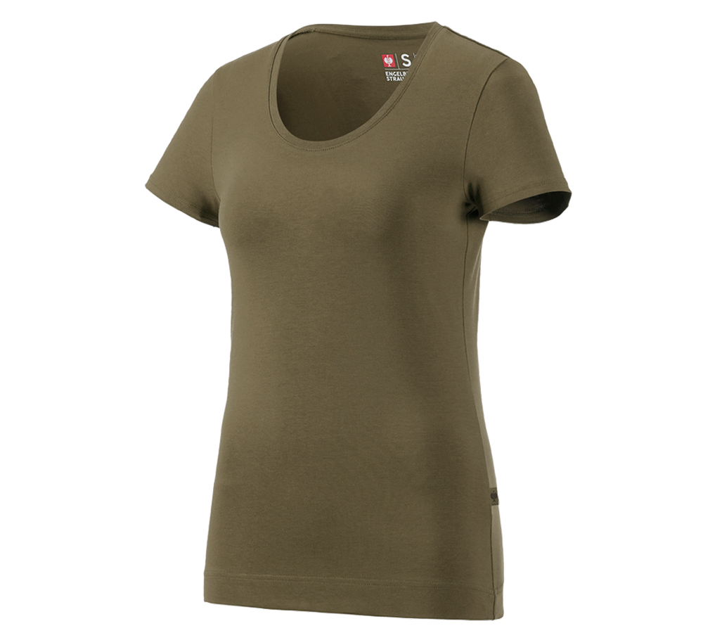 Maglie | Pullover | Bluse: e.s. t-shirt cotton stretch, donna + verde fango