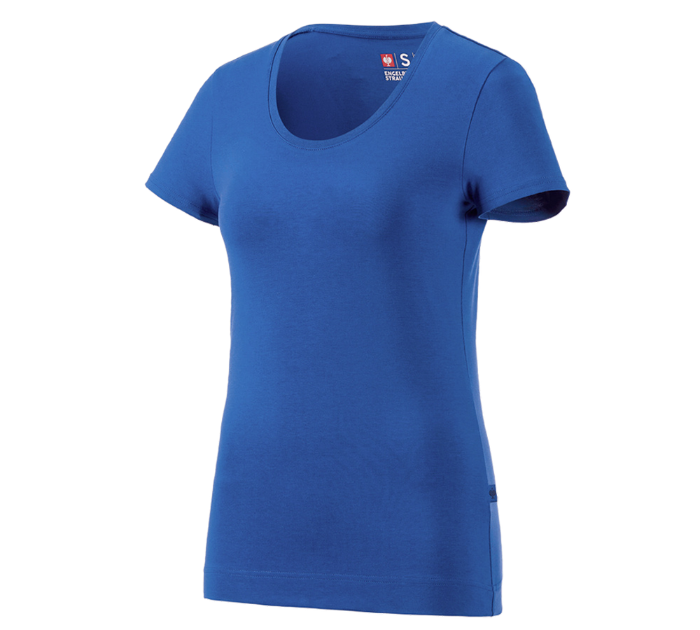 Maglie | Pullover | Bluse: e.s. t-shirt cotton stretch, donna + blu genziana