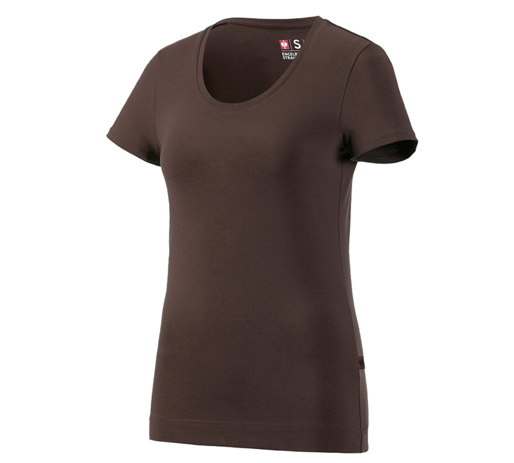 Maglie | Pullover | Bluse: e.s. t-shirt cotton stretch, donna + castagna