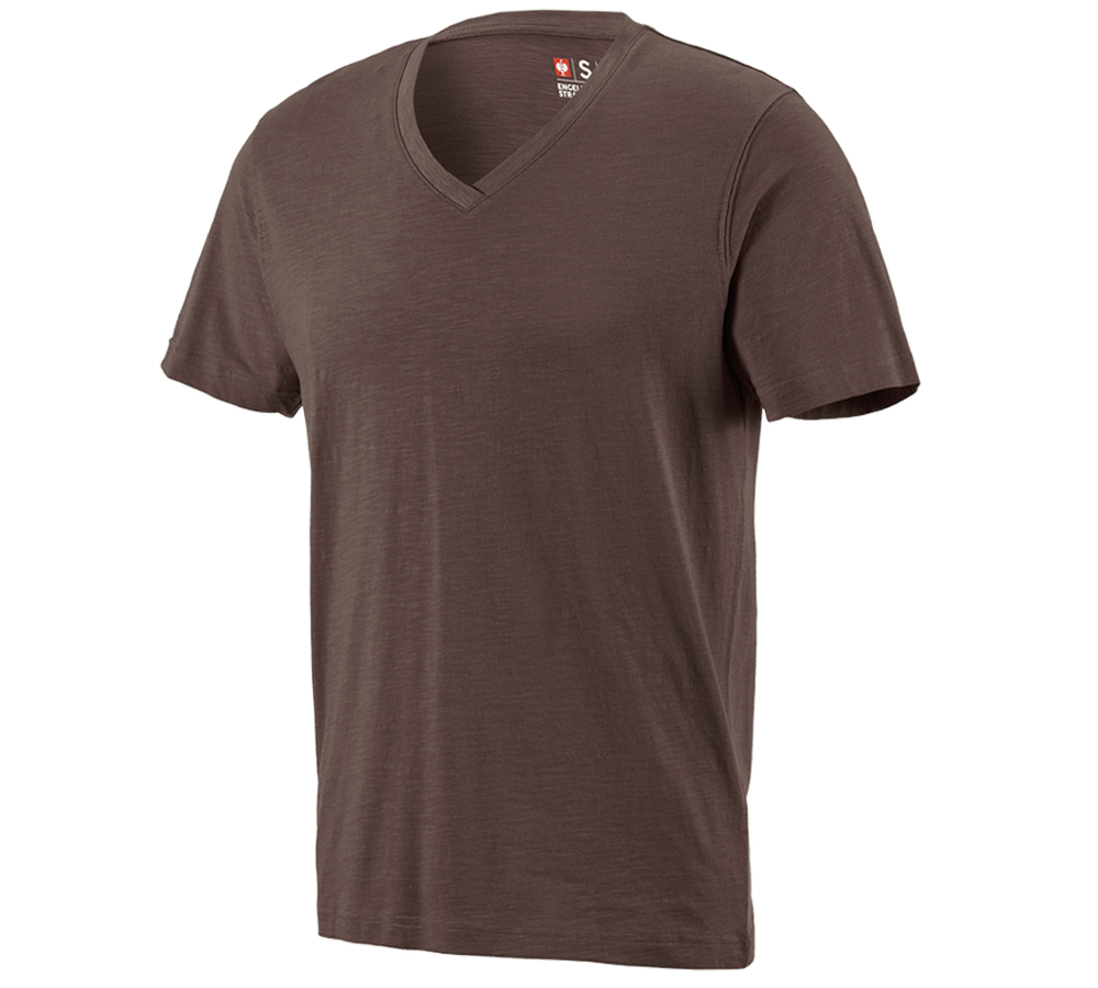 Maglie | Pullover | Camicie: e.s. t-shirt cotton slub V-Neck + castagna