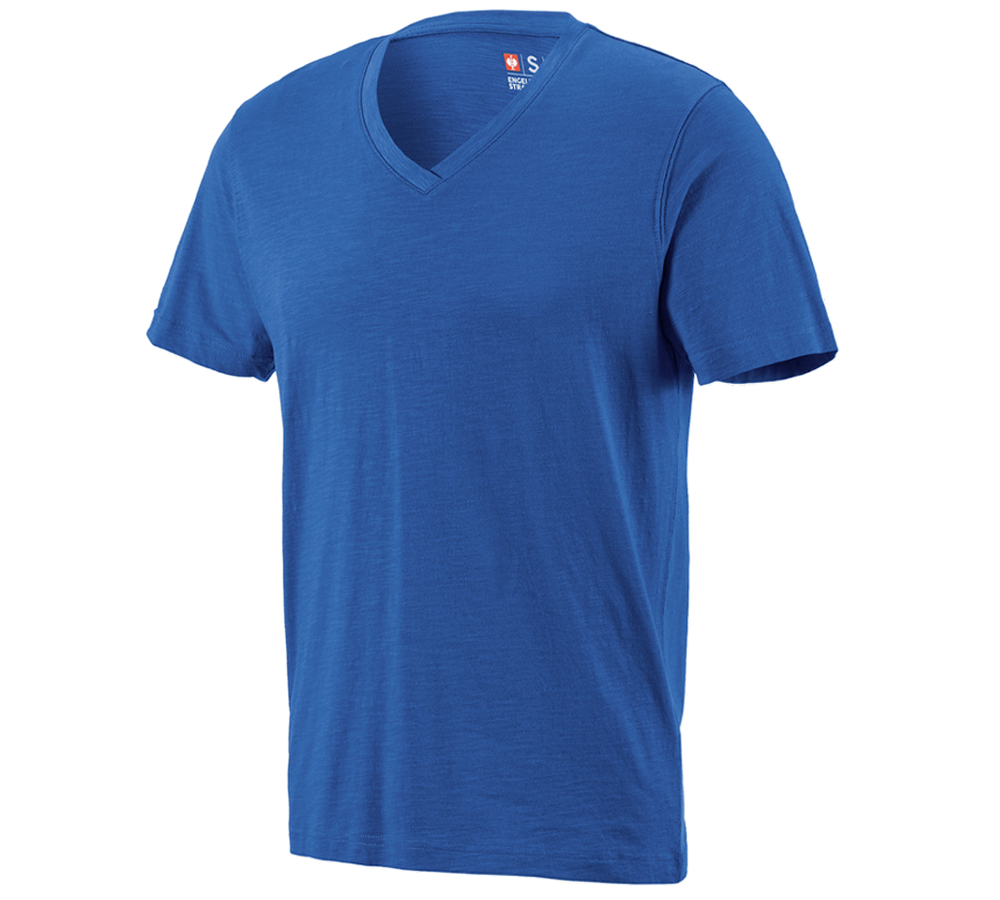 Temi: e.s. t-shirt cotton slub V-Neck + blu genziana