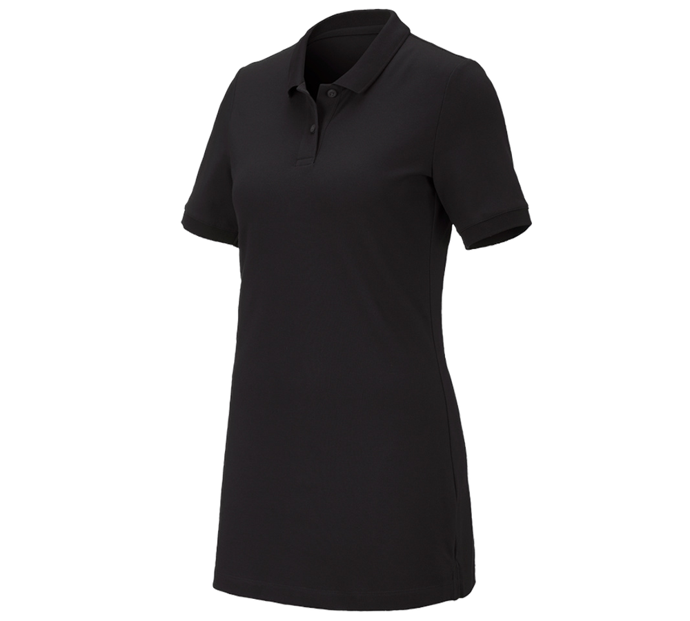 Maglie | Pullover | Bluse: e.s. polo in piqué cotton stretch, donna, long fit + nero