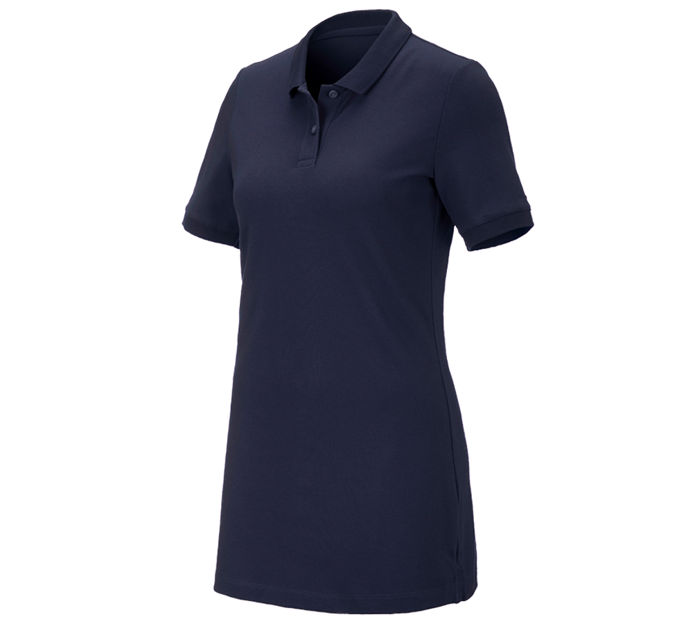 Maglie | Pullover | Bluse: e.s. polo in piqué cotton stretch, donna, long fit + blu scuro