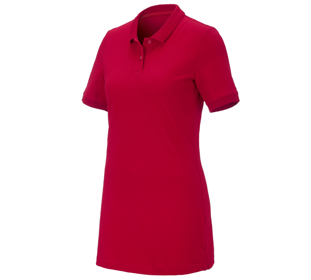Maglie | Pullover | Bluse: e.s. polo in piqué cotton stretch, donna, long fit + rosso fuoco