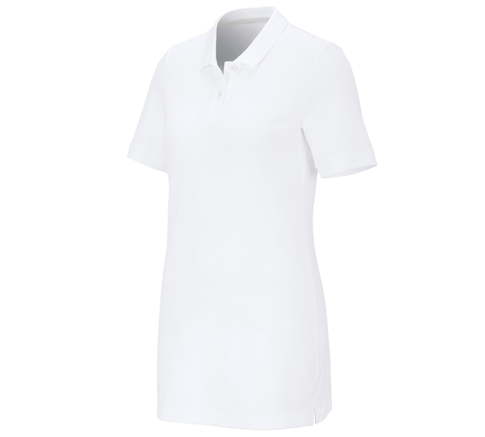 Maglie | Pullover | Bluse: e.s. polo in piqué cotton stretch, donna, long fit + bianco