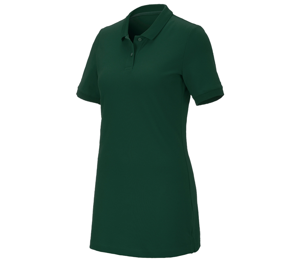 Maglie | Pullover | Bluse: e.s. polo in piqué cotton stretch, donna, long fit + verde