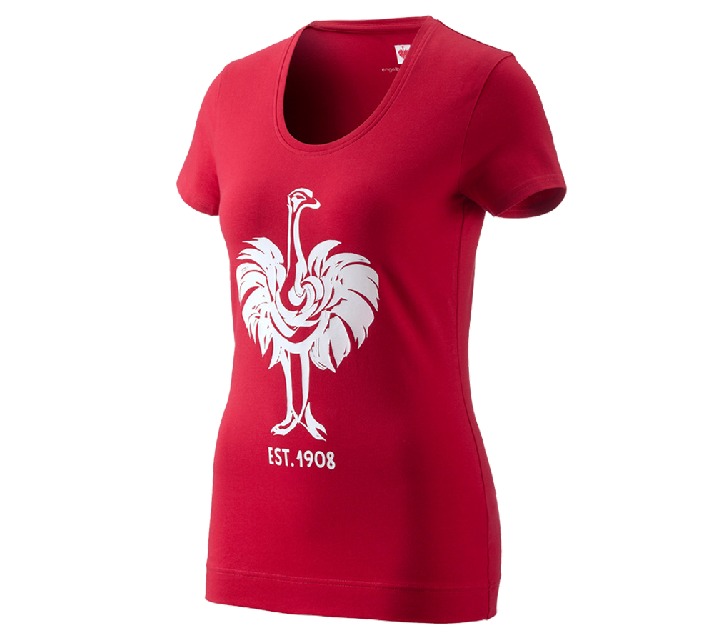 Maglie | Pullover | Bluse: e.s. t-shirt 1908, donna + rosso fuoco/bianco