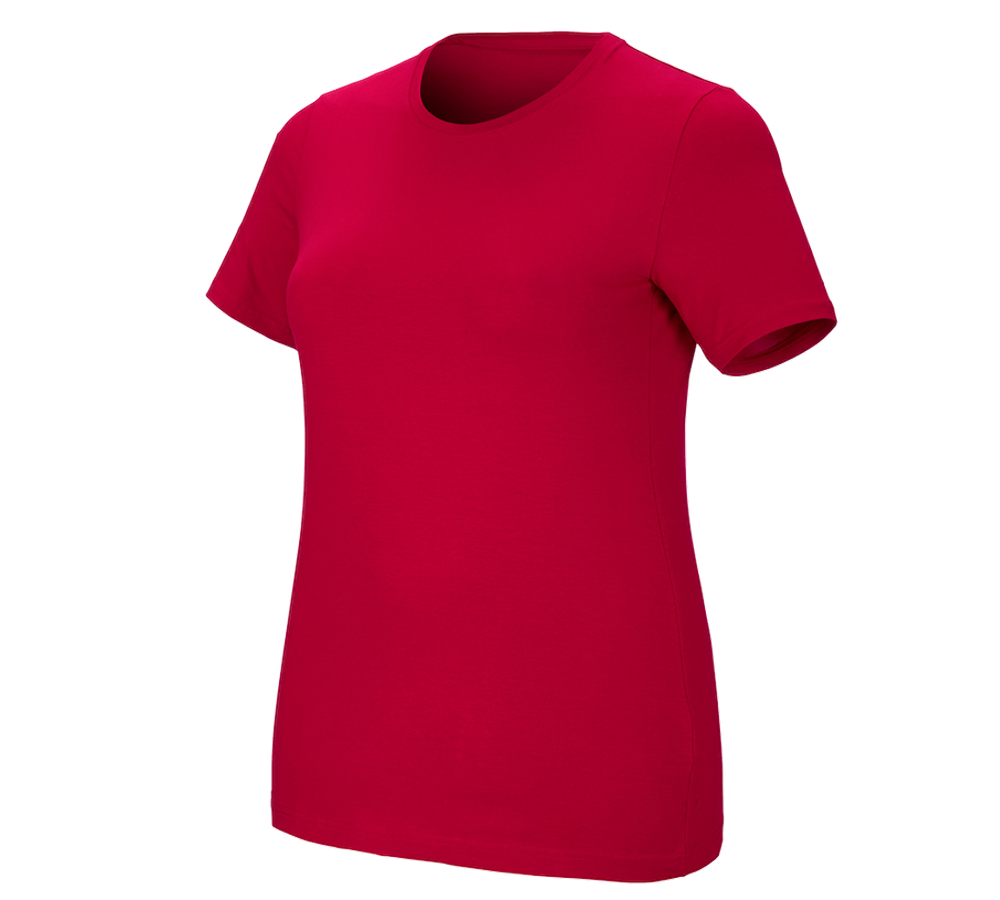 Maglie | Pullover | Bluse: e.s. t-shirt cotton stretch, donna, plus fit + rosso fuoco