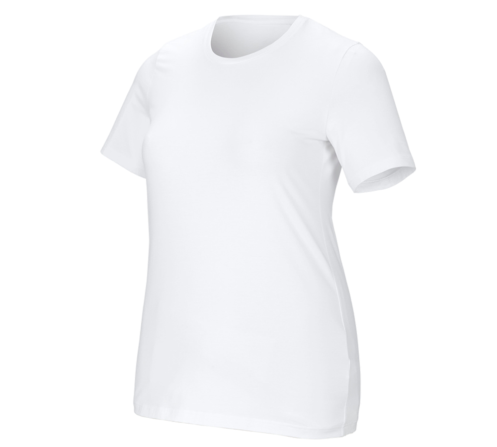 Maglie | Pullover | Bluse: e.s. t-shirt cotton stretch, donna, plus fit + bianco