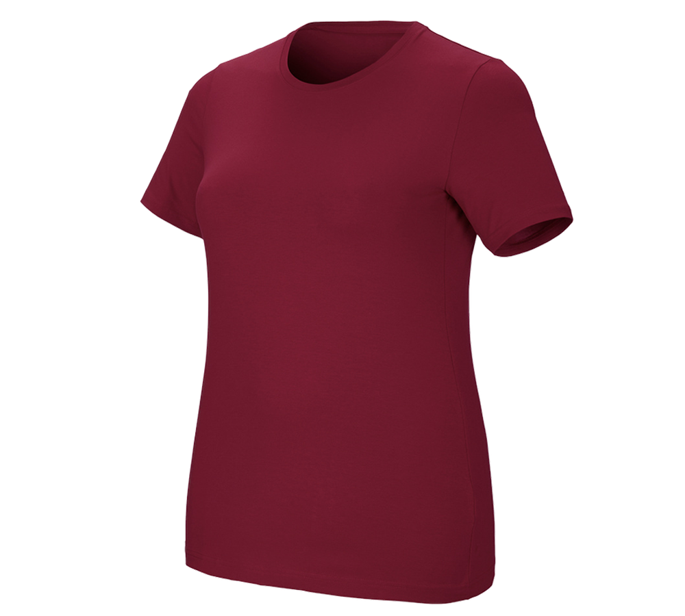 Maglie | Pullover | Bluse: e.s. t-shirt cotton stretch, donna, plus fit + bordeaux