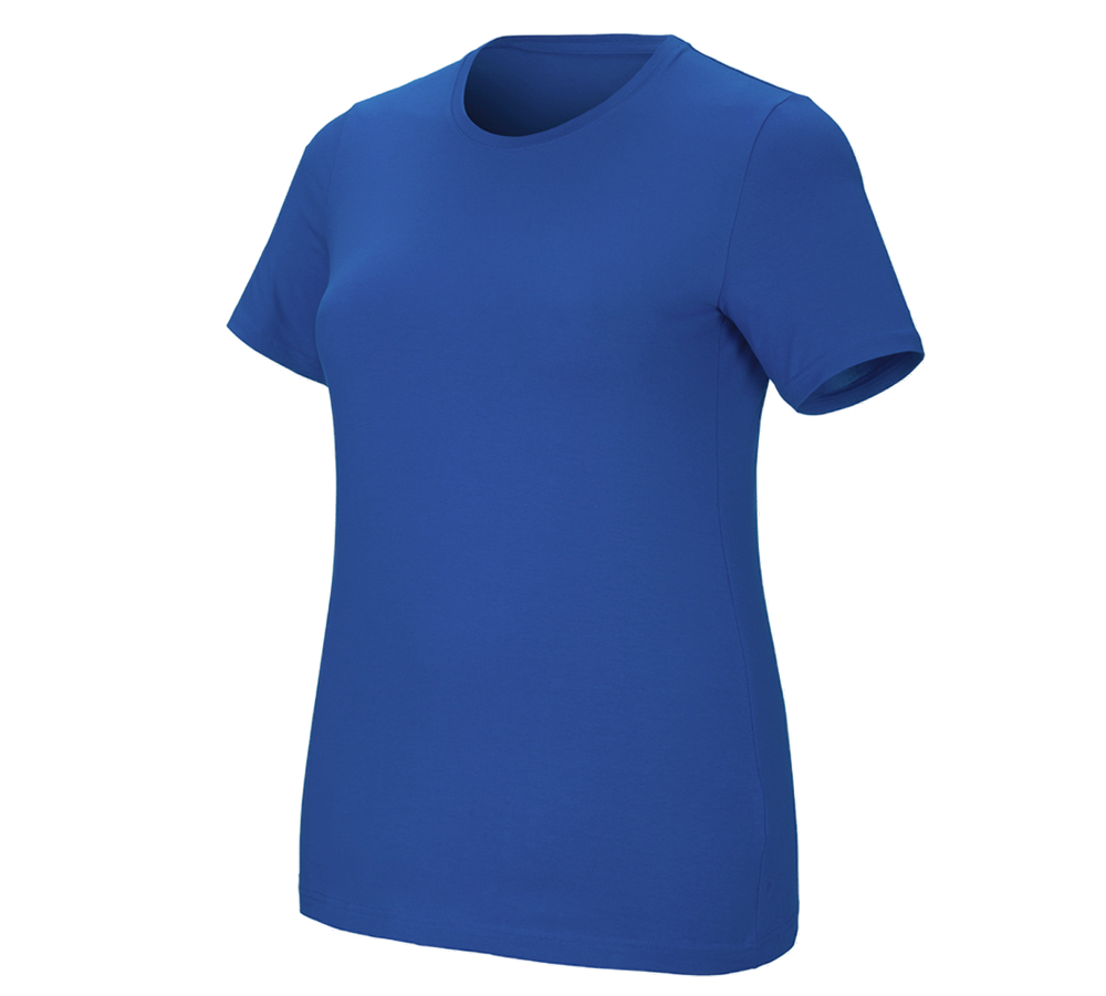 Maglie | Pullover | Bluse: e.s. t-shirt cotton stretch, donna, plus fit + blu genziana